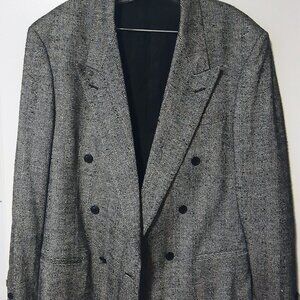 VTG Cellini Collection 100% Silk Herringbone Black & White Blazer P-coat 42L
